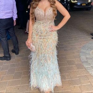 Beige Feather Gown Dress